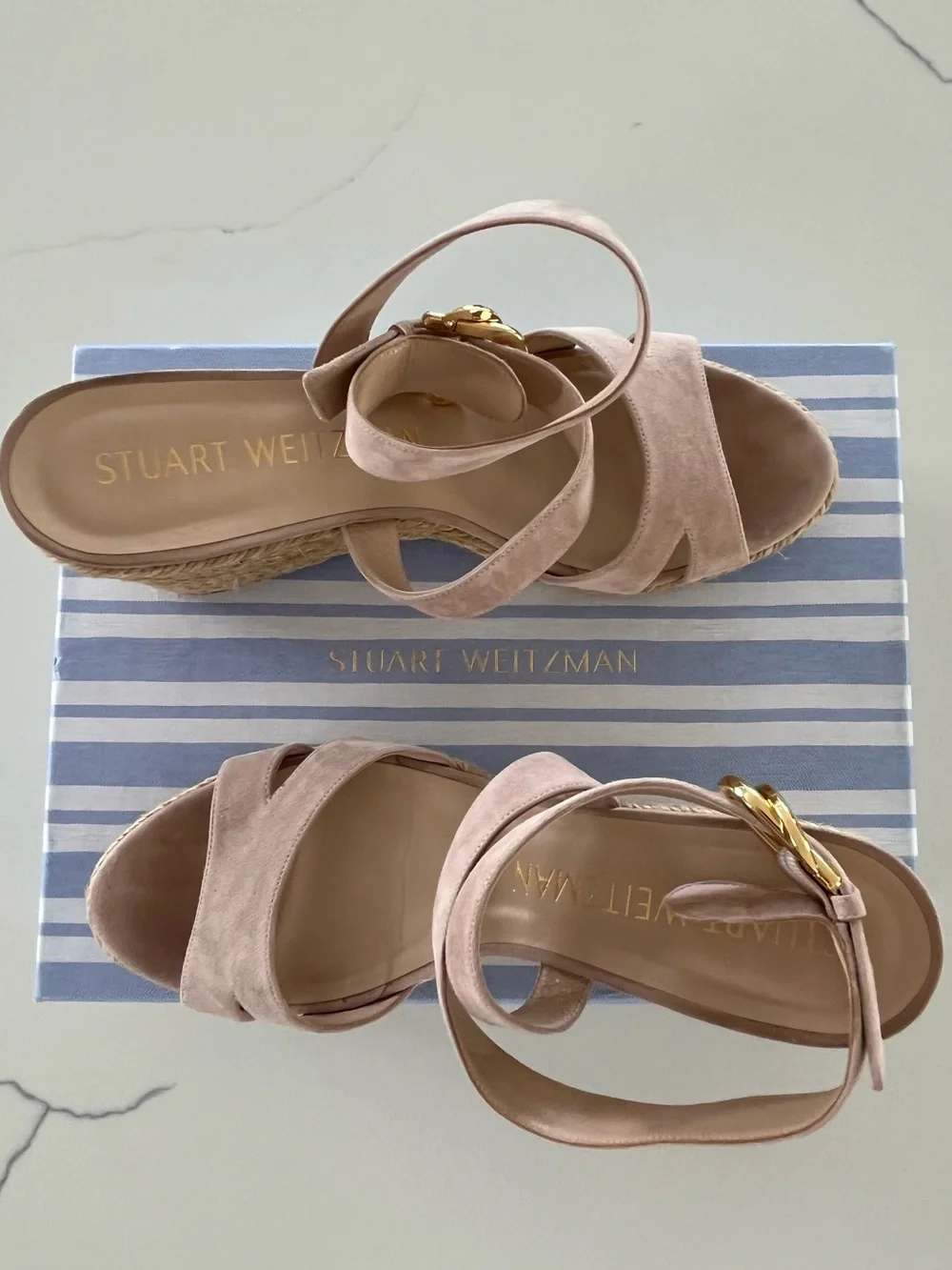 Stuart Weitzman Zuzu Suede Sandal Espadrille Wedges Nude Beige Size 9 / 39.5 - Picture 3 of 10